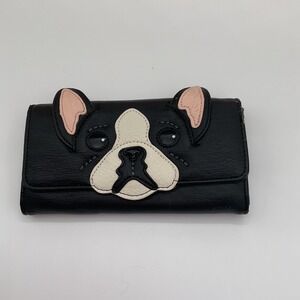 Aldo Dog Wallet Cute Puppy Face Trifold Snap Closure Black